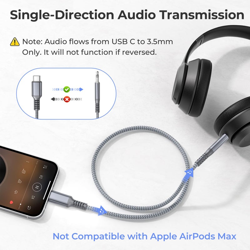 Basesailor for iPhone 17 Pro Max Air Aux Cord for Car 4FT,USB C Aux Cable,Type C to 3.5MM Jack Audio Adapter Auxiliary Cord for New Apple 16 16e 15,iPad mini,Samsung Galaxy Z Fold Flip,S25 S24 S23 S22 - Image 2